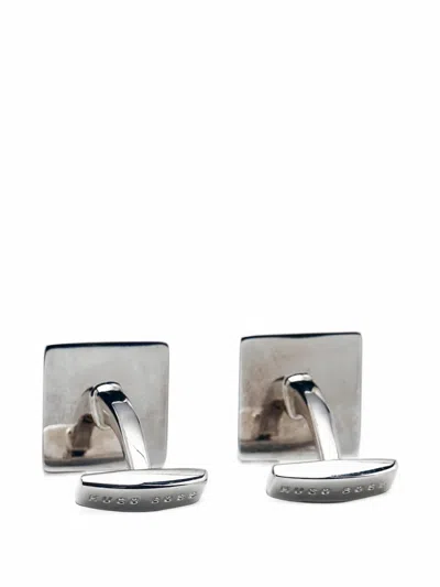Pre-owned Boss Green Hugo Boss Boss Enamel Square Cufflinks In Silver