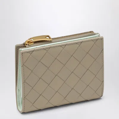 Bottega Veneta Beige/mint Bi-fold Wallet In Intrecciato In Multicolor