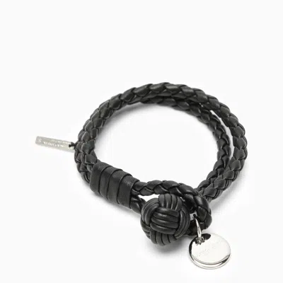 Bottega Veneta Black Double Bracelet In Woven Leather