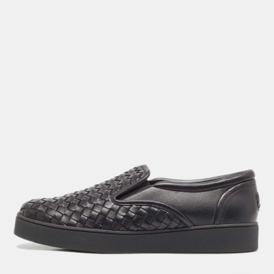 Pre-owned Bottega Veneta Black Intrecciato Leather Slip On Sneakers Size 40