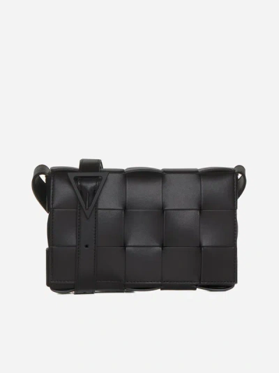 Bottega Veneta Cassette Intreccio Leather Medium Bag In Black