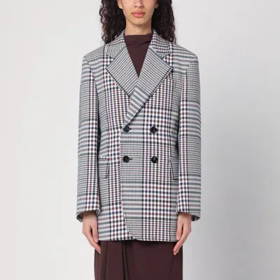 Bottega Veneta Double-breasted Checkered Jacket In Structured Cotton In Multicolor
