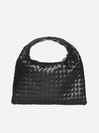 Bottega Veneta Hop Hobo Small Intrecciato Leather Bag In Black