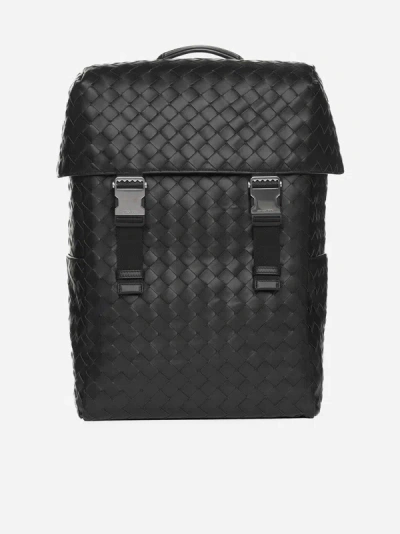 Bottega Veneta Intrecciato-leather Backpack In Black