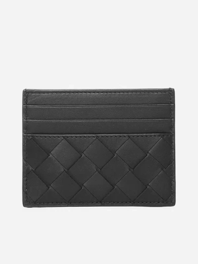 Bottega Veneta Intrecciato Leather Card Holder In Black