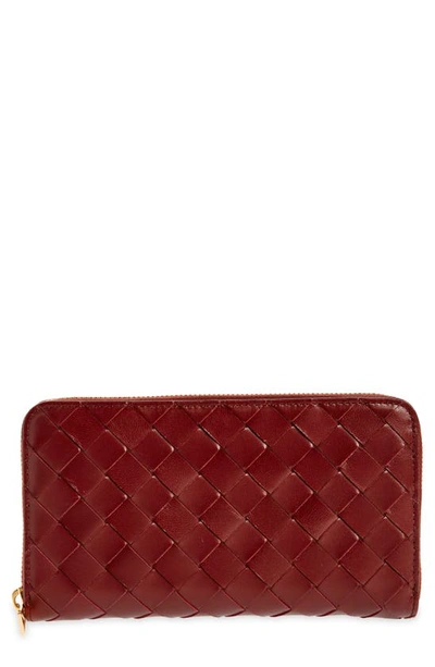 Bottega Veneta Intrecciato Leather Continental Wallet In Cherry/ Gold
