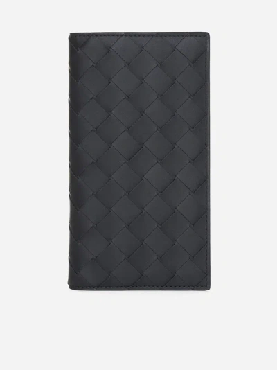 Bottega Veneta Intrecciato Leather Long Wallet In Black