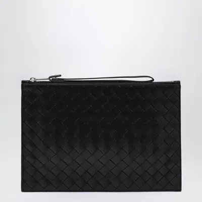 Bottega Veneta Large Pouch Black In Intrecciato