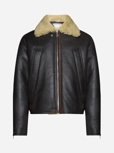 Bottega Veneta Leather And Shearling Blouson In Fondant,birch