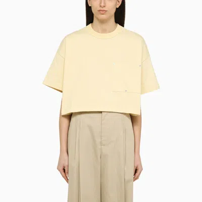 Bottega Veneta Light Yellow Oversize Cropped T-shirt In Cotton