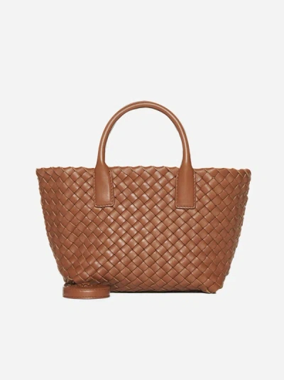 Bottega Veneta Mini Cabat Intreccio Leather Tote Bag In Wood