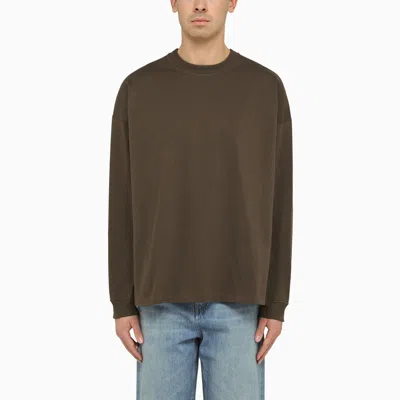 Bottega Veneta Olive Green Cotton Crewneck Sweatshirt In Brown