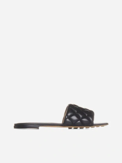 Bottega Veneta Padded Intrecciato Leather Flat Sandals In Black