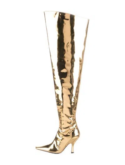 Pre-owned Bottega Veneta Patent Leather Boots In Gold