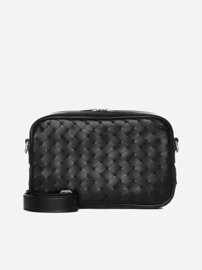 Bottega Veneta Small Intrecciato Leather Camera Bag In Black
