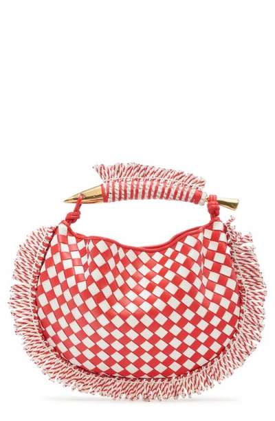 Bottega Veneta Small Sardine Intrecciato Top Handle Bag In Checkered Fringe