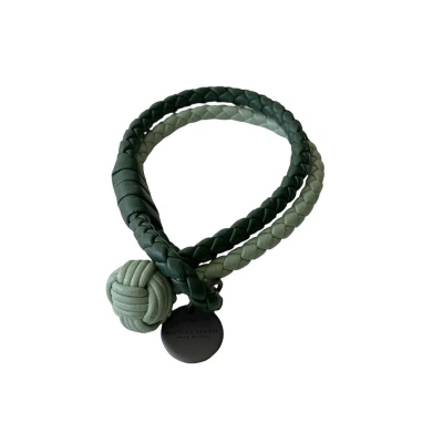 Pre-owned Bottega Veneta Two-tone Intrecciato Leather Wrap Bracelet In Green