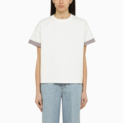 Bottega Veneta White Cotton Crew-neck T-shirt With Embroidery