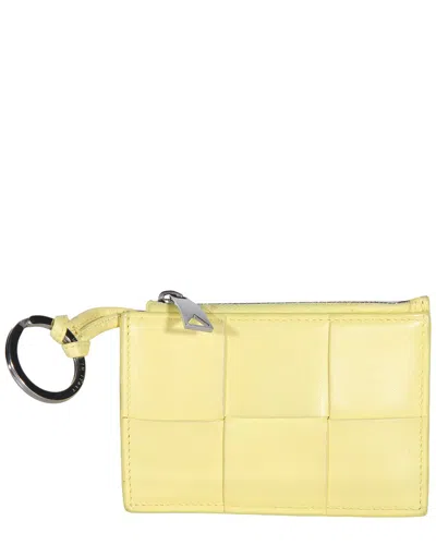Pre-owned Bottega Veneta Yellow Nappa Leather Cassette Zip Card Holder (authentic Pre-  Loved)