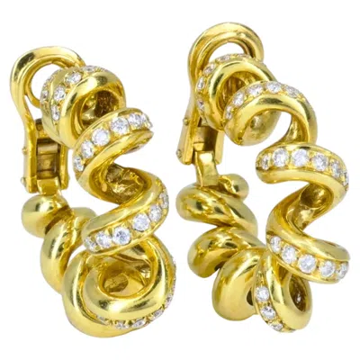 Pre-owned Boucheron Vintage  Paris 18k Yellow Gold Hoop Earrings Diamond