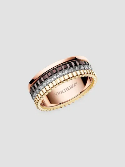 Boucheron Women's Quatre Classique Tri-tone 18k Gold, 0.25 Tcw Diamond & Pvd Ring