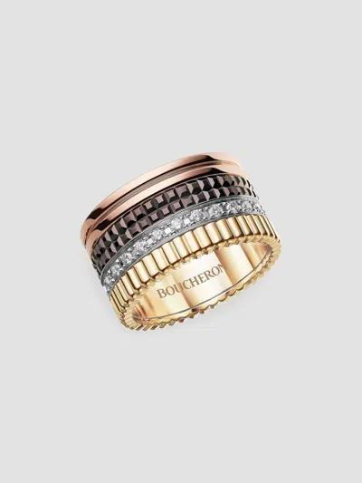 Boucheron Women's Quatre Classique Tri-tone 18k Gold, 0.51 Tcw Diamond & Pvd Ring