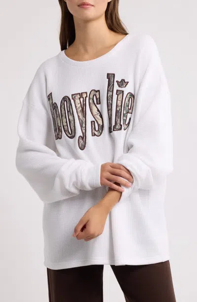 Boys Lie Manhunt Graphic Long Sleeve Thermal T-shirt In White