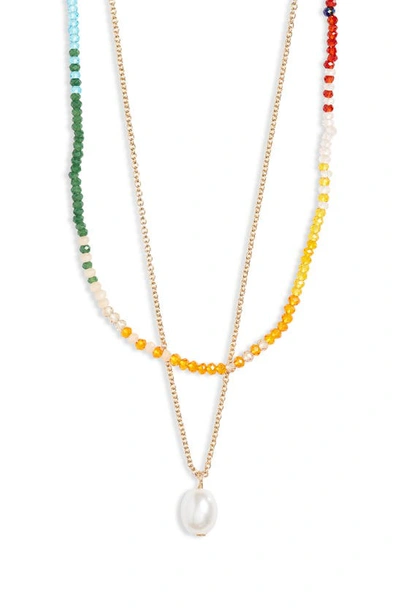 Bp. Imitation Pearl Pendant Layered Necklace In Bright Multi- Gold