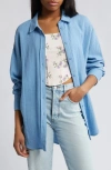 Bp. Oversize Cotton Gauze Button-up Shirt In Blue Topsail