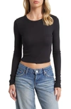 Bp. Rib Long Sleeve Crop Top In Black