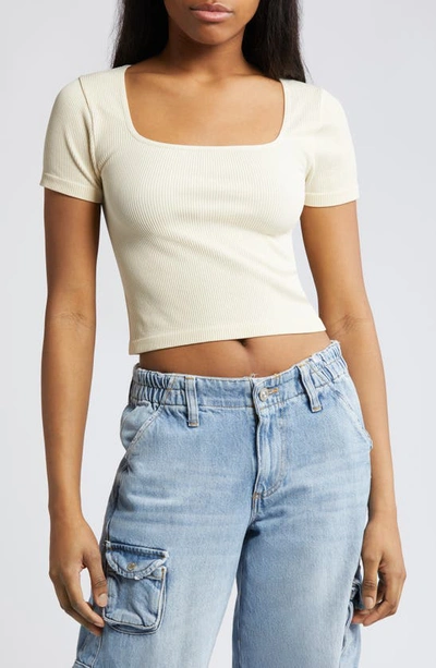 Bp. Square Neck Rib Crop Top In Beige Angora