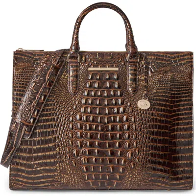 Brahmin Business Croc Embossed Leather Tote In Chocolate