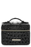Brahmin Small Charmaine Croc Embossed Leather Train Case In Black