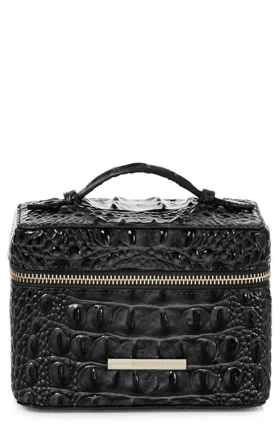 Brahmin Small Charmaine Croc Embossed Leather Train Case In Black