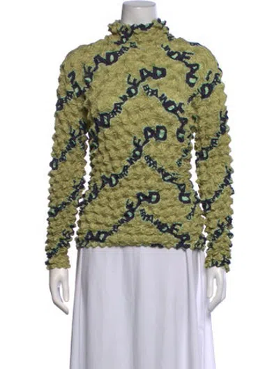 Pre-owned Brain Dead Graphic Print Mock Neck Top In Green