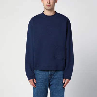 Brain Dead Indigo Cotton Fleece Crew Neck Sweatshirt In Blue