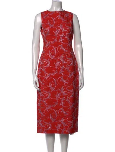Pre-owned Brandon Maxwell Animal Print Midi Length Dress In Red