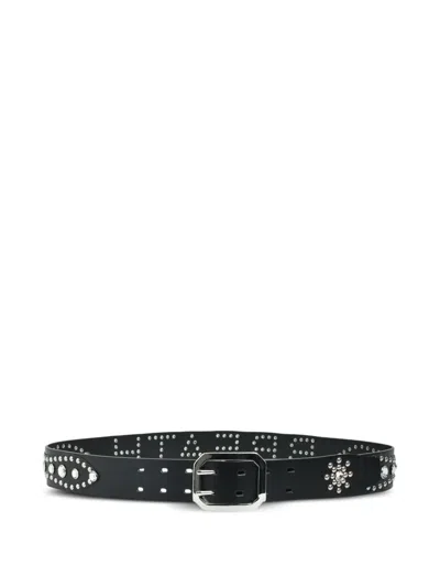Breath Studded-detail Leather Belt In Black