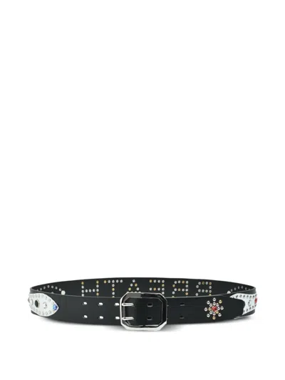 Breath Studded-detail Leather Belt In Black