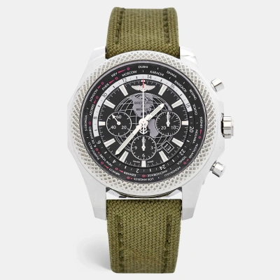 Pre-owned Breitling Black Stainless Steel Fabric Bentley B05 Unitime Gmt Ab0521 Men's Wriswatch 46 Mm In Green