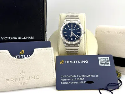 Pre-owned Breitling Chronomat 36 A10380 36mm Victoria Beckham Blue Dial Steel Box Paper