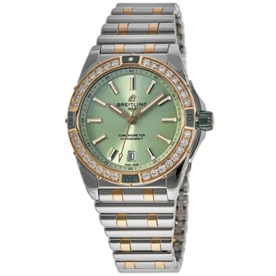 Breitling Super Chronomat Automatic 38 Green Dial Diamond Bezel 18k Rose Gold & Stainless Steel Women's Watch 