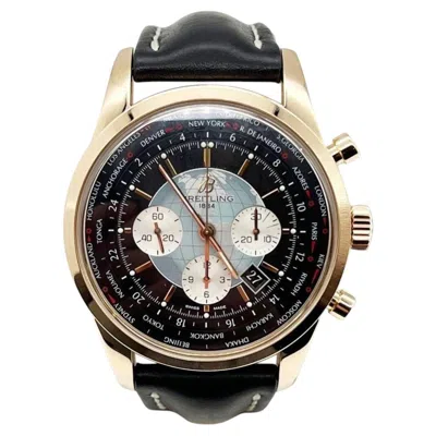 Pre-owned Breitling Transocean Rb0510 46mm Chronograph 18k Rose Gold Leather Strap In Red