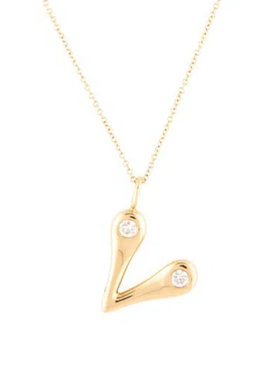 Pre-owned Brent Neale 18k Diamond Bubble Initial 'v' Pendant Necklace, 18" In Multicolor