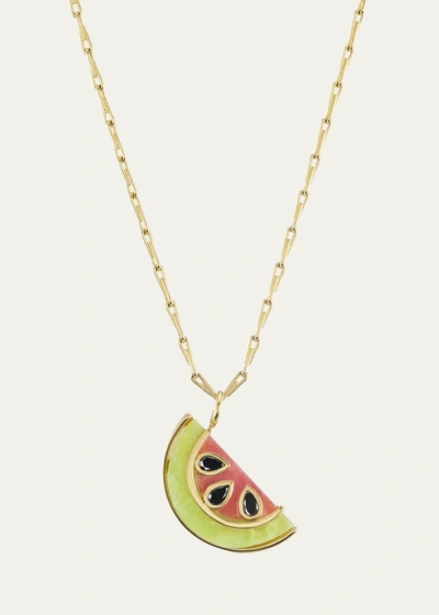 Brent Neale Small Watermelon Pendant Necklace With Black Diamonds In Gold