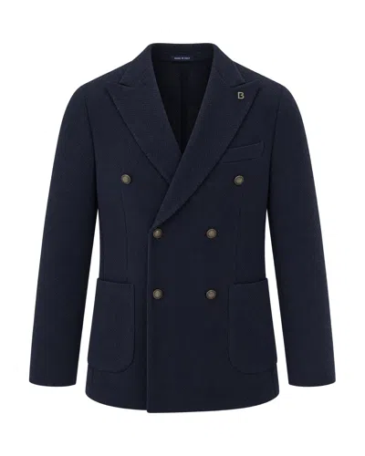 Breras Milano Double-breasted Textured Blazer In Blu