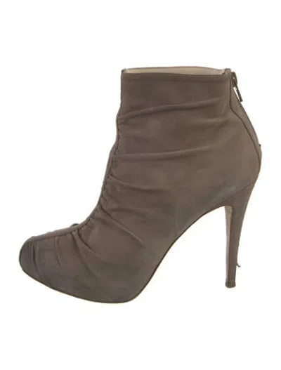 Pre-owned Brian Atwood Nubuck Pleated Accents Boots In Brown
