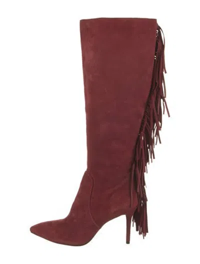 Pre-owned Brian Atwood Suede Fringe Trim Accent Boots In Red