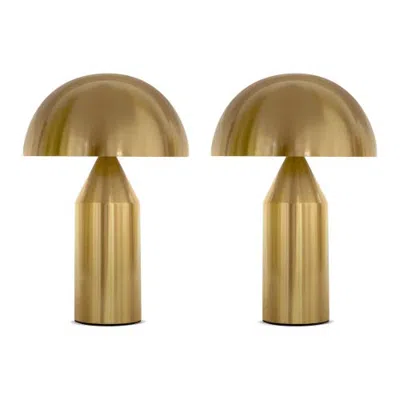 Brightech Venus Brass Dome Led Table Lamps, Modern, Set Of 2 In Gold