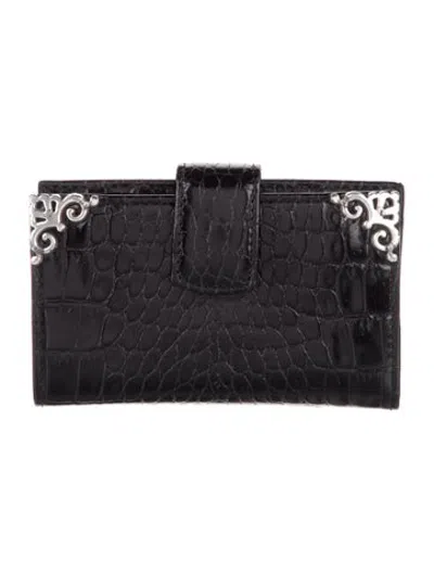 Pre-owned Brighton Embossed Leather Animal Print Wallet In Black